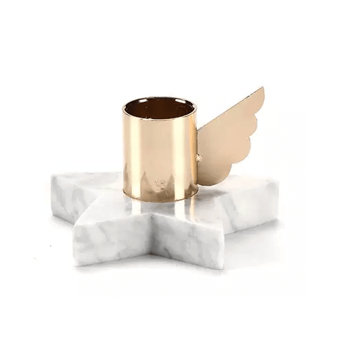 BRASS & MARBLE CHAMBERSTICK CANDLE HOLDER